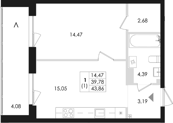 Планировка — Лисино, 2-комн., 40 м²