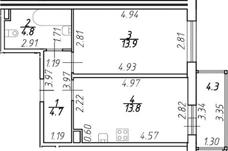 Планировка — Полис ЛАВрики, 2-комн., 37 м²