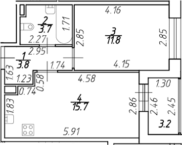 Планировка — Полис ЛАВрики, 2-комн., 35 м²