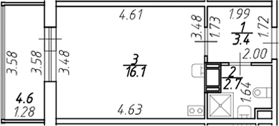 Планировка — Полис ЛАВрики, Студия, 22 м²