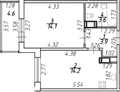 Планировка — Полис ЛАВрики, 2-комн., 36 м²