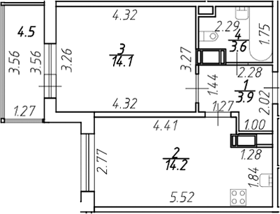 Планировка — Полис ЛАВрики, 2-комн., 36 м²