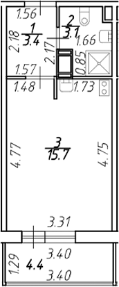 Планировка — Полис ЛАВрики, Студия, 22 м²