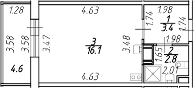 Планировка — Полис ЛАВрики, Студия, 22 м²