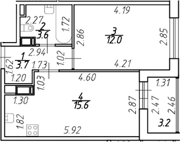 Планировка — Полис ЛАВрики, 2-комн., 35 м²