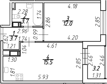 Планировка — Полис ЛАВрики, 2-комн., 35 м²