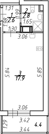 Планировка — Полис ЛАВрики, Студия, 23 м²