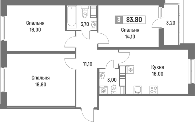 Планировка — Фотограф, 4-комн., 82 м²