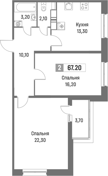 Планировка — Фотограф, 2-комн., 65 м²