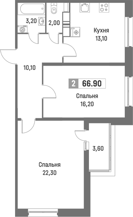 Планировка — Фотограф, 2-комн., 65 м²