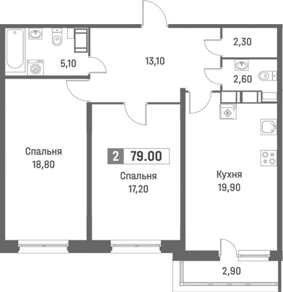Планировка — Фотограф, 3-комн., 79 м²