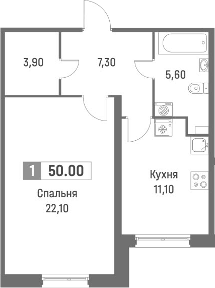 Планировка — Фотограф, 1-комн., 50 м²