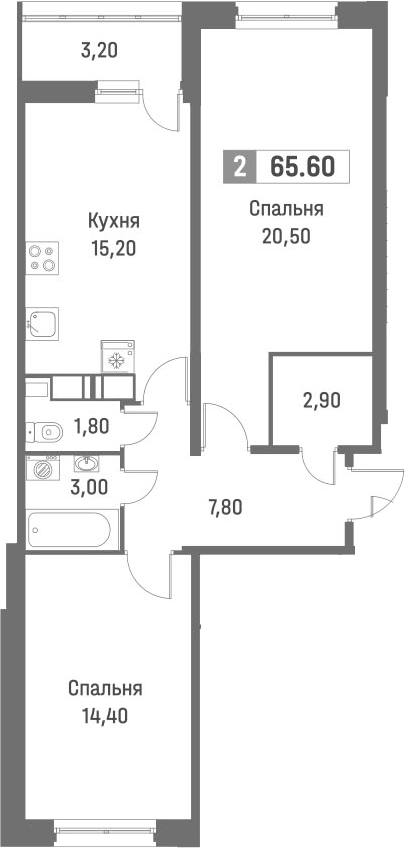 Планировка — Фотограф, 2-комн., 64 м²