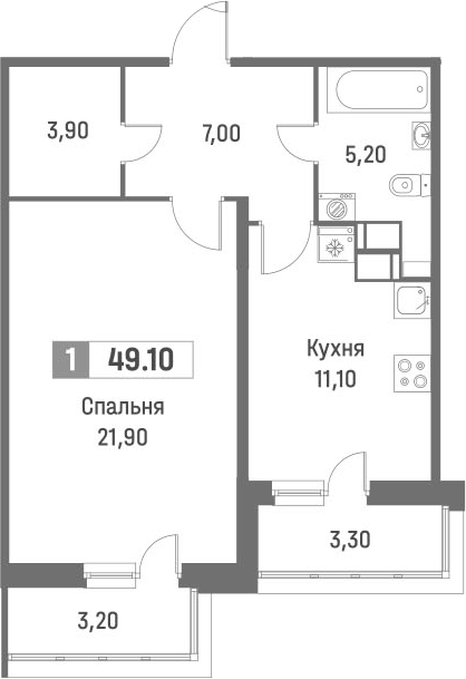 Планировка — Фотограф, 1-комн., 46 м²