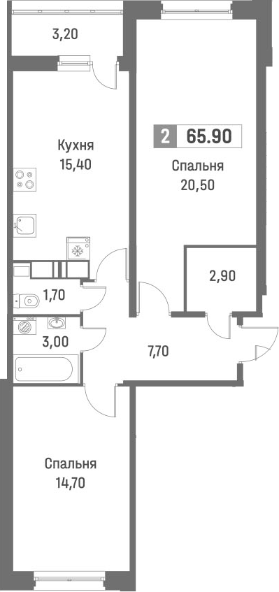 Планировка — Фотограф, 2-комн., 64 м²