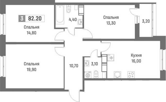 Планировка — Фотограф, 4-комн., 81 м²
