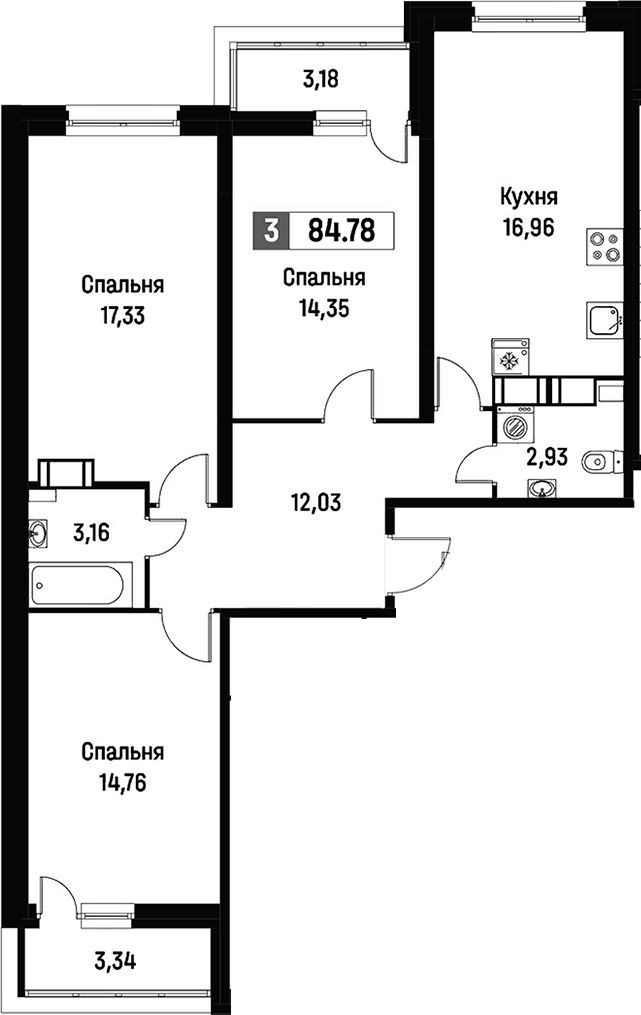 Планировка — Фотограф, 4-комн., 80 м²