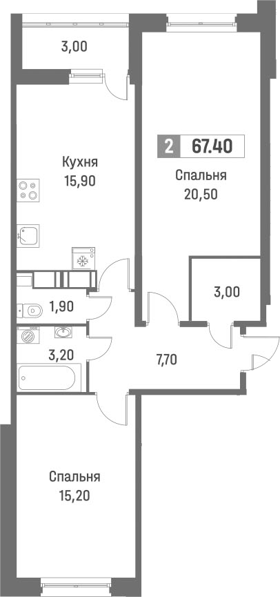 Планировка — Фотограф, 2-комн., 66 м²