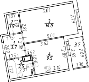 Планировка — Полис ЛАВрики, 1-комн., 33 м²