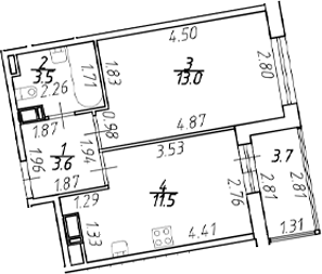 Планировка — Полис ЛАВрики, 1-комн., 32 м²