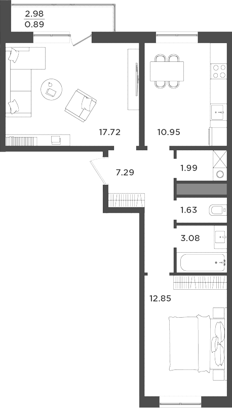 Планировка — Новокасимово, 2-комн., 56 м²