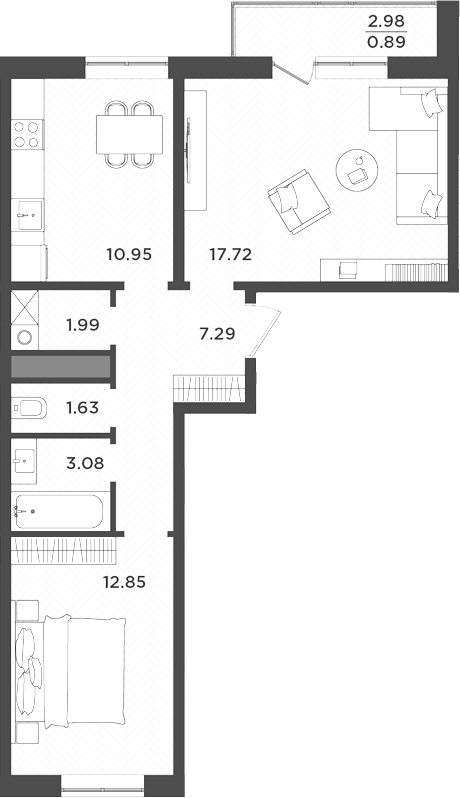 Планировка — Новокасимово, 2-комн., 56 м²