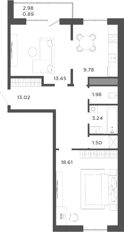 Планировка — Новокасимово, 2-комн., 62 м²