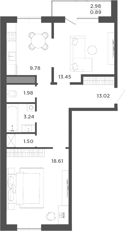 Планировка — Новокасимово, 2-комн., 62 м²