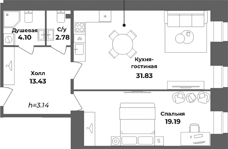 Планировка — Лиговский 127, 2-комн., 71 м²