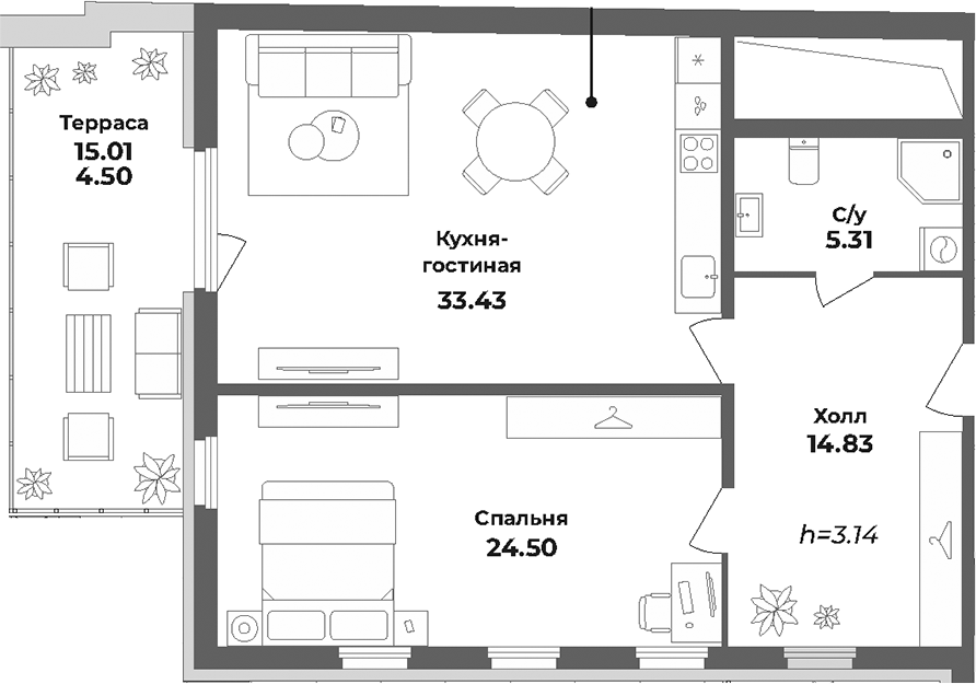 Планировка — Лиговский 127, 2-комн., 78 м²