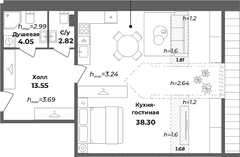 Планировка — Лиговский 127, Студия, 62 м²