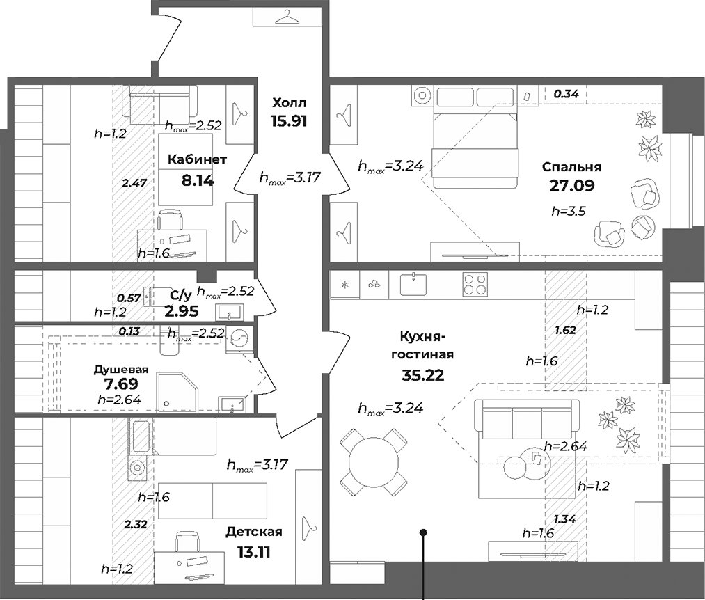 Планировка — Лиговский 127, 4-комн., 119 м²
