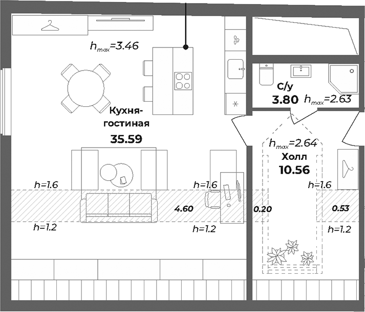 Планировка — Лиговский 127, Студия, 55 м²