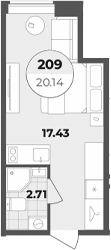 Планировка — Лиговский 127, Студия, 20 м²