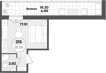 Планировка — Лиговский 127, Студия, 21 м²