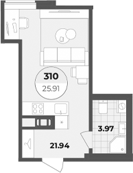 Планировка — Лиговский 127, Студия, 26 м²