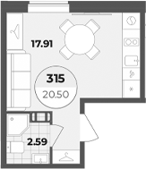 Планировка — Лиговский 127, Студия, 21 м²