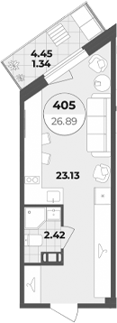 Планировка — Лиговский 127, Студия, 26 м²
