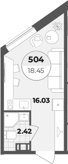 Планировка — Лиговский 127, Студия, 18 м²