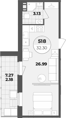 Планировка — Лиговский 127, Студия, 30 м²