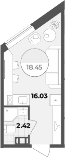 Планировка — Лиговский 127, Студия, 18 м²