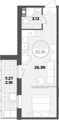 Планировка — Лиговский 127, Студия, 30 м²