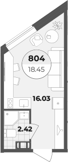 Планировка — Лиговский 127, Студия, 18 м²