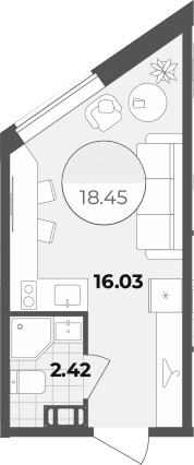 Планировка — Лиговский 127, Студия, 18 м²