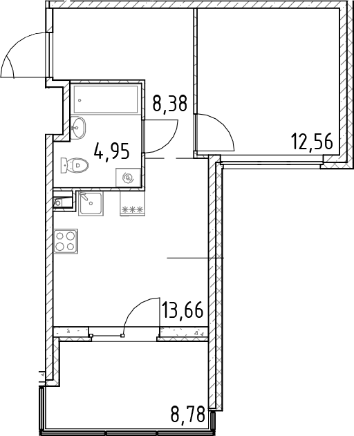 Планировка — ЦДС Новосаратовка. Город Первых, 2-комн., 40 м²