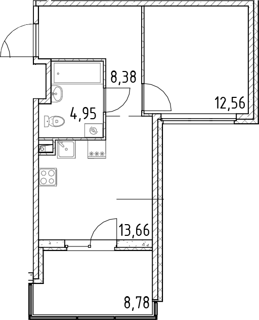 Планировка — ЦДС Новосаратовка. Город Первых, 2-комн., 40 м²