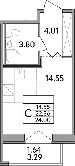 Планировка — Рождественский квартал, Студия, 22 м²