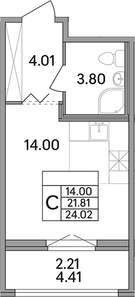 Планировка — Рождественский квартал, Студия, 22 м²