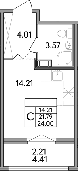 Планировка — Рождественский квартал, Студия, 22 м²