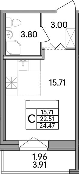 Планировка — Рождественский квартал, Студия, 23 м²